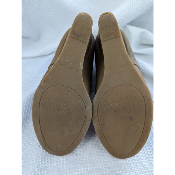 NAUTICA! CAMEL TAN VEGAN SUEDE WEDGE HEEL LACE-UP BOOTS, BOOTIES! SZ 8.5 - Picture 7 of 9